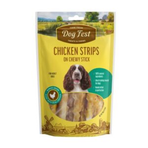 dog fest chicken strips on chewy stick 90g